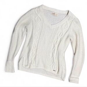 vintage Hollister White V-Neck Cable Knit Sweater